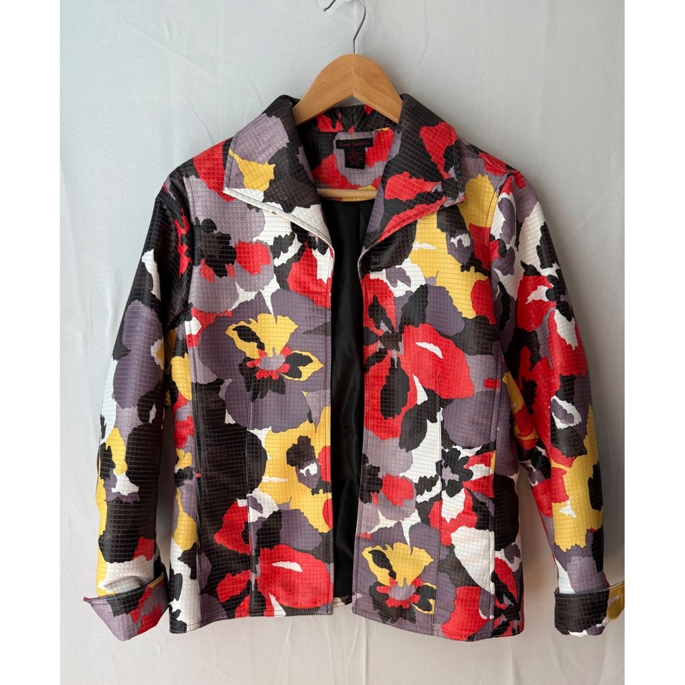 Sara Isabella Floral Blazer Jacket Wms Small S Multicolor Textured Art Max mal